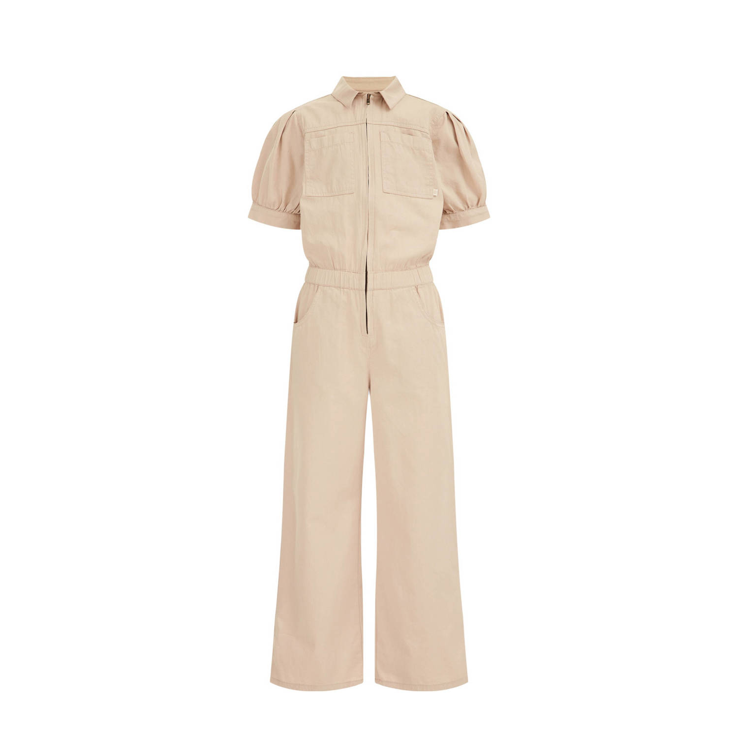 WE Fashion Blue Ridge jumpsuit zand Beige Meisjes Katoen Klassieke kraag 104