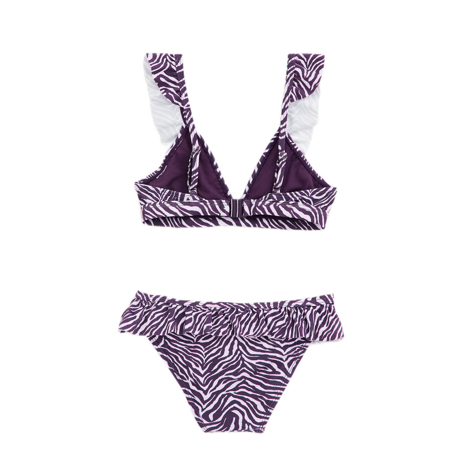 WE Fashion triangel bikini met ruches paars wit