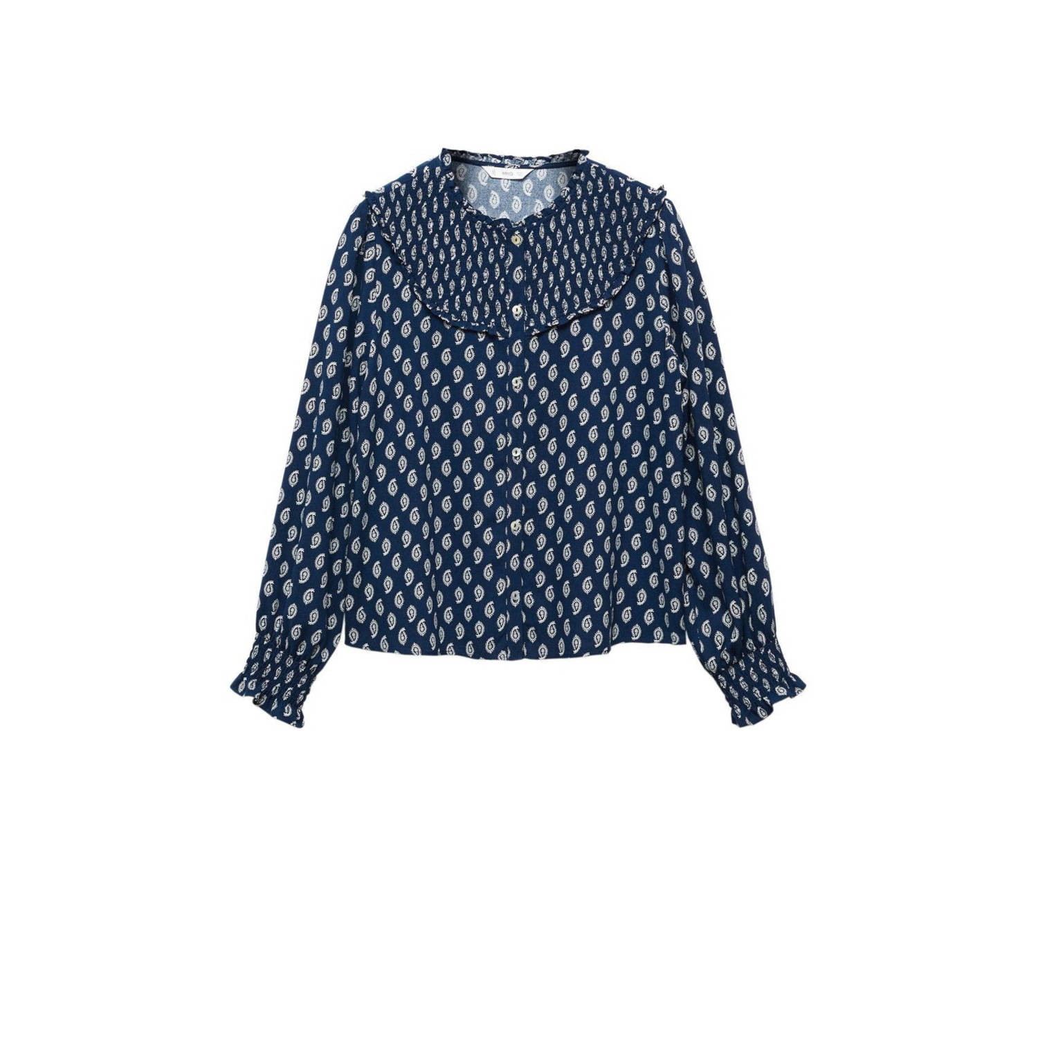 Mango Kids blouse met all over print donkerblauw wit