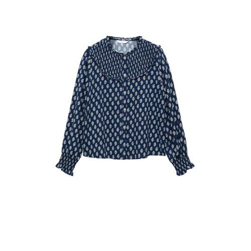 Mango Kids blouse met all over print donkerblauw/wit