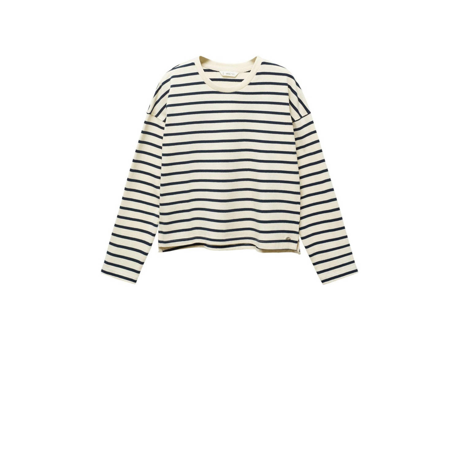 Mango Kids gestreepte longsleeve ecru donkerblauw