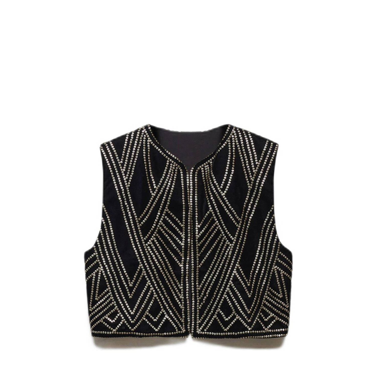 Mango Kids gilet met all over print en pailletten zwart goud