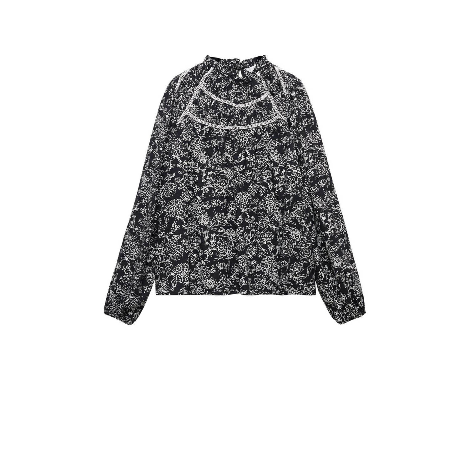 Mango Kids blouse met all over print zwart wit