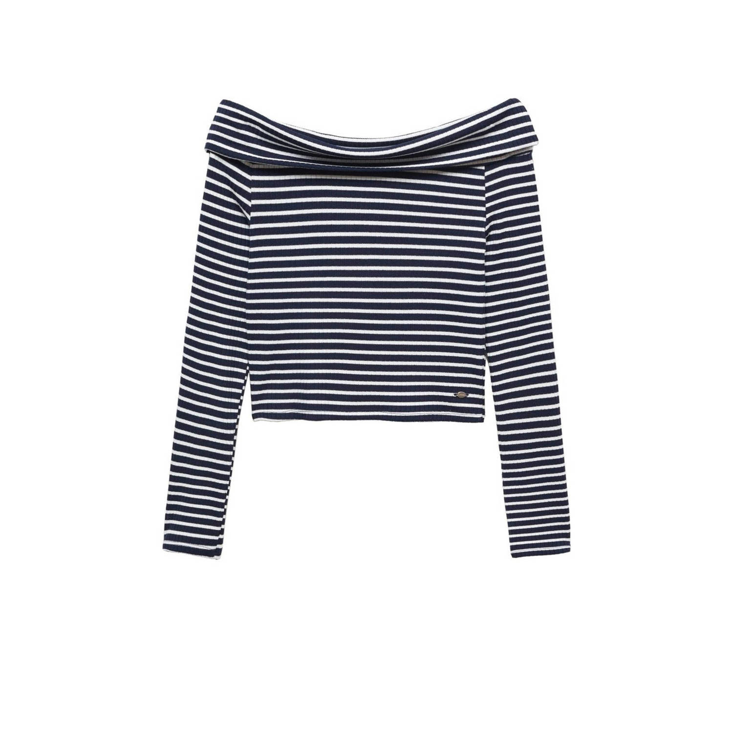 Mango Kids gestreepte longsleeve donkerblauw wit