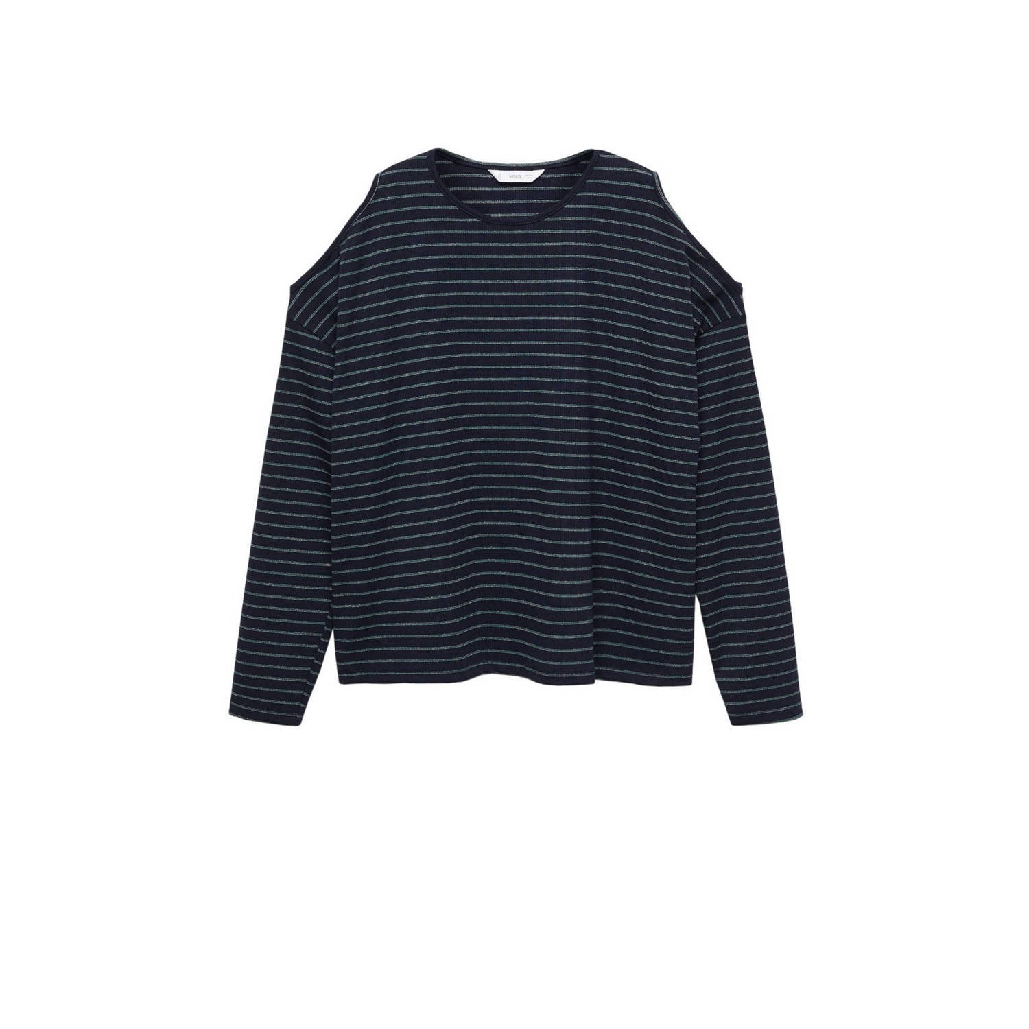 Mango Kids gestreepte longsleeve donkerblauw wit