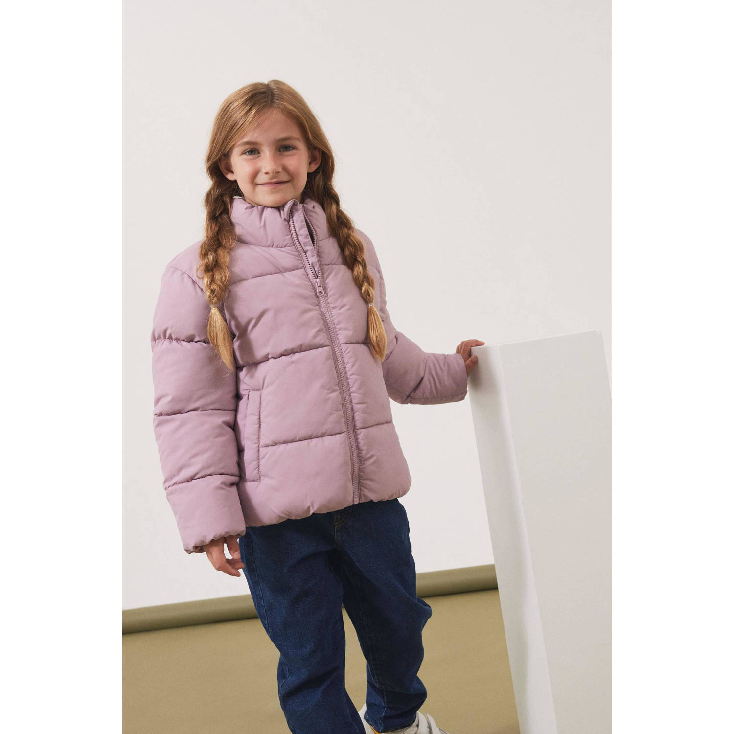 Name it KIDS gewatteerde winterjas NKFMILAN zachtroze Meisjes Polyester Opstaande kraag 158