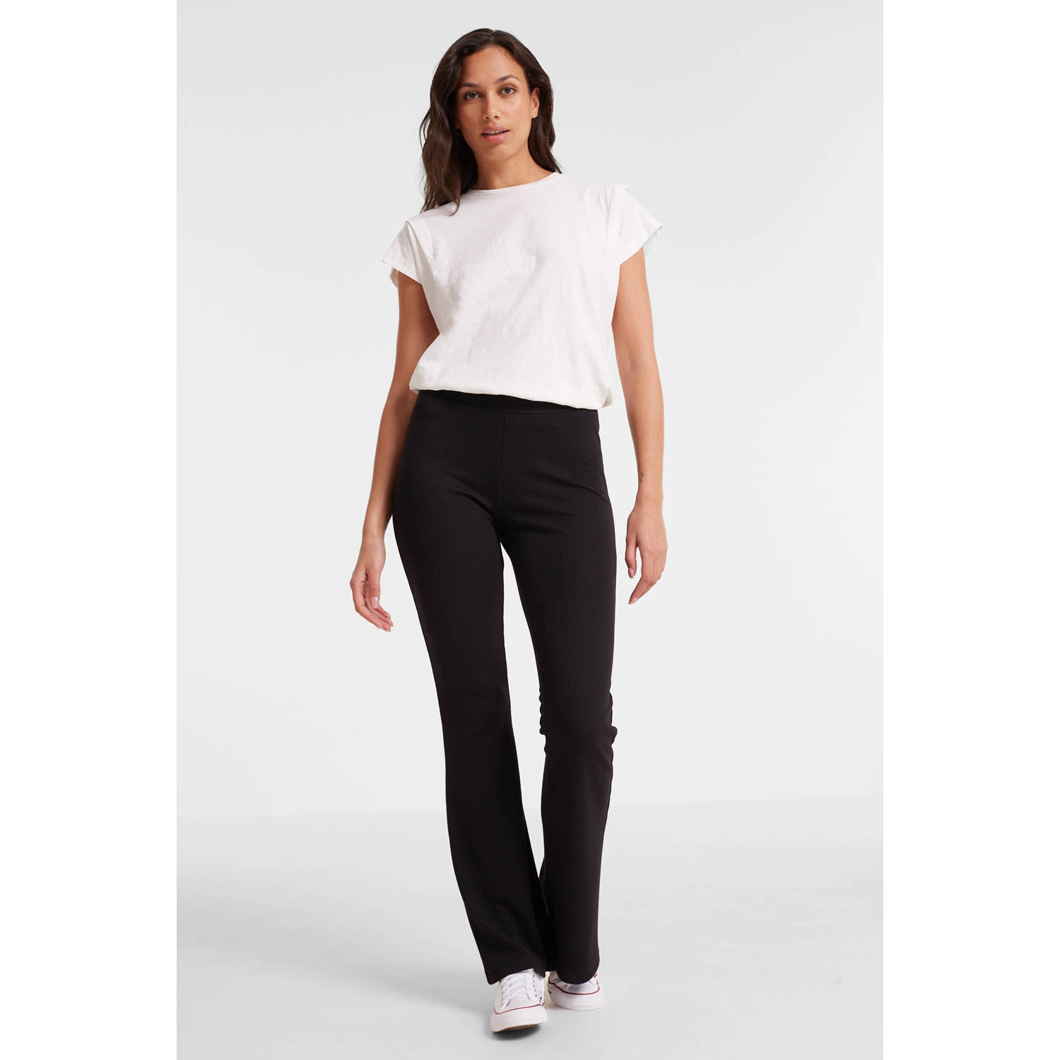 anytime flared broek met textuur zwart