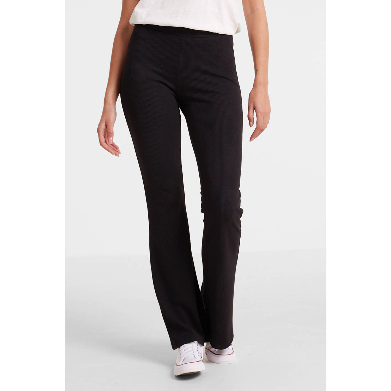 Anytime flared broek met textuur zwart
