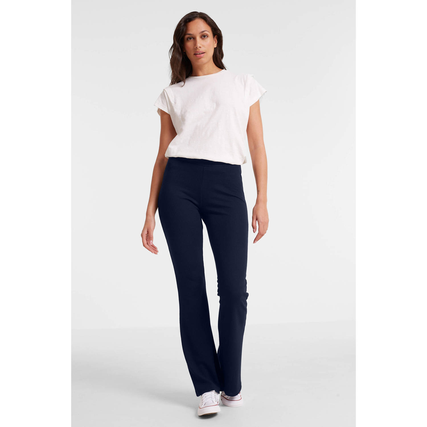 anytime flared broek met textuur marineblauw