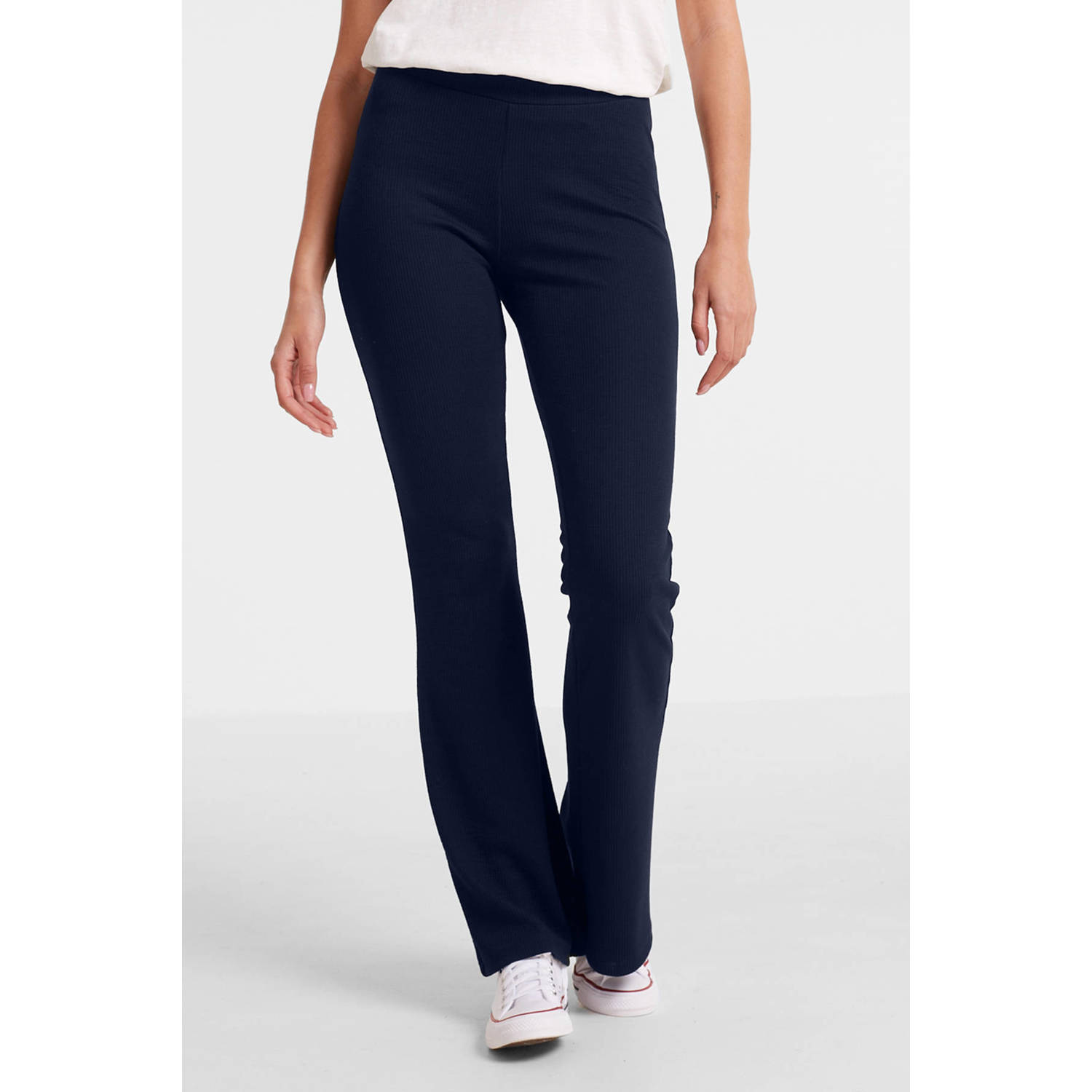 Anytime flared broek met textuur marineblauw