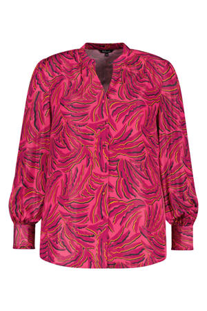 blouse met bladprint roze/zwart/geel