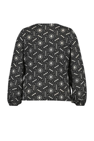 blouse met grafische print zwart/grijs