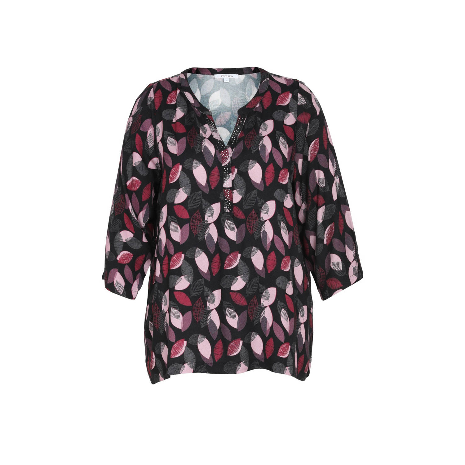Paprika blousetop met all over print zwart roze