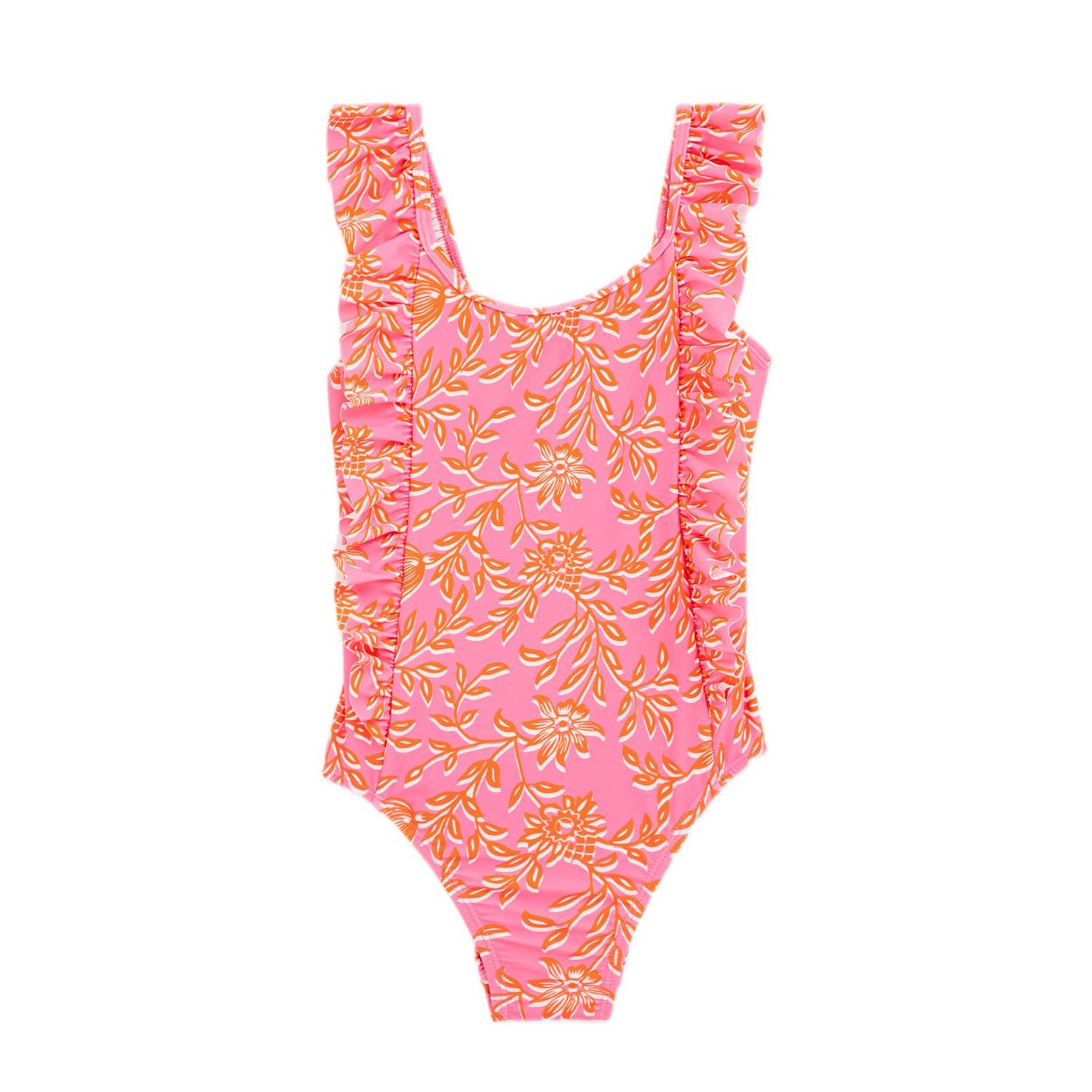 WE Fashion badpak met ruches roze oranje Meisjes Gerecycled polyamide All over print 98 104