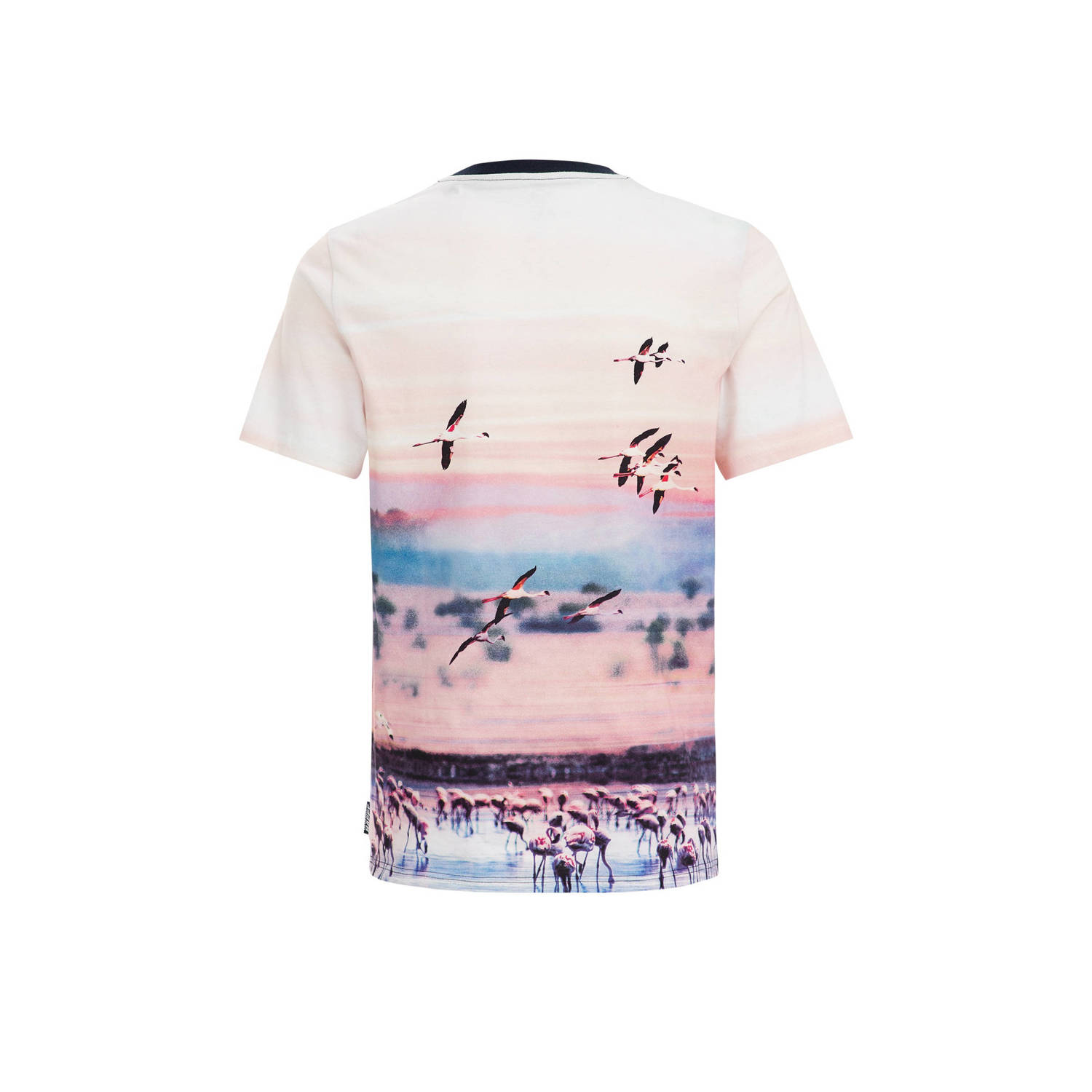 WE Fashion T-shirt met all over print wit roze donkerblauw
