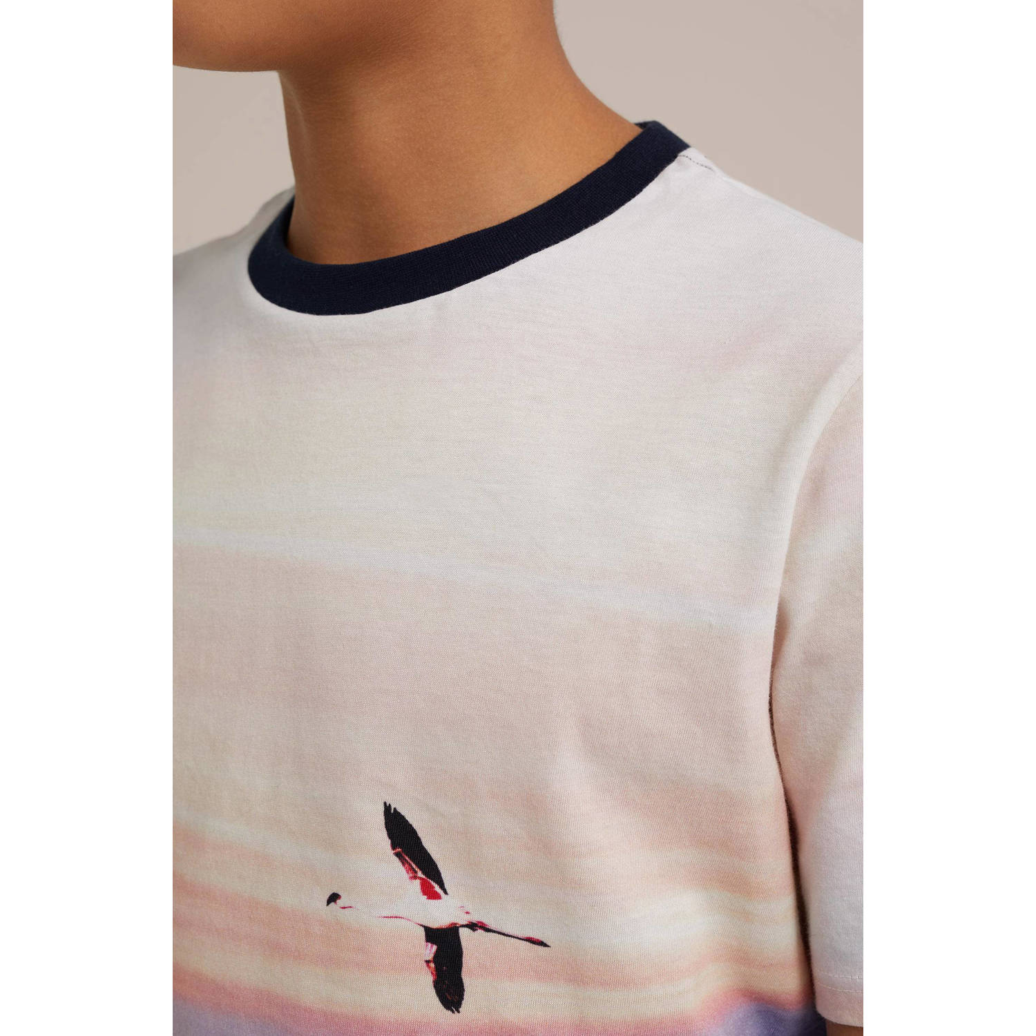 WE Fashion T-shirt met all over print wit roze donkerblauw