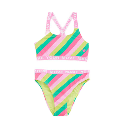 WE Fashion crop bikini roze/geel/turquoise