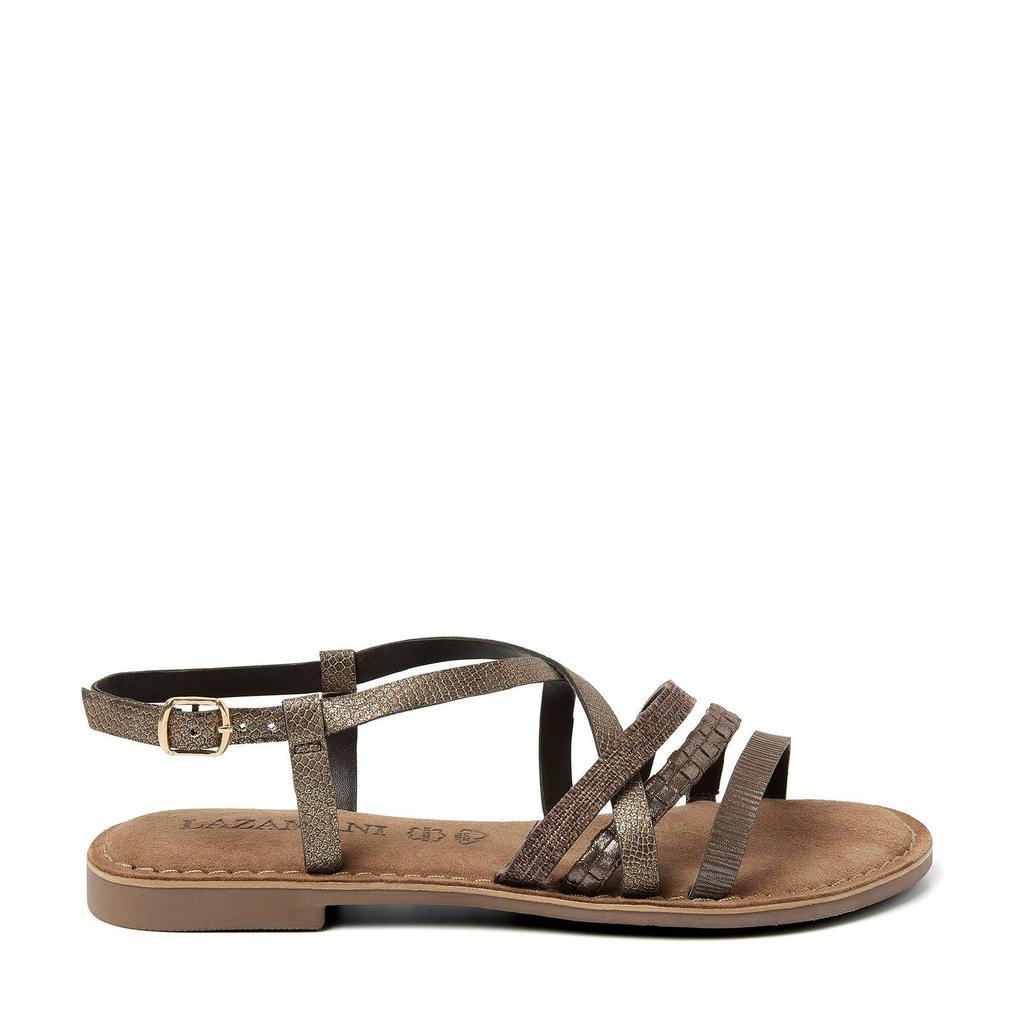 Bruine dames Lazamani leren sandalen met gesp