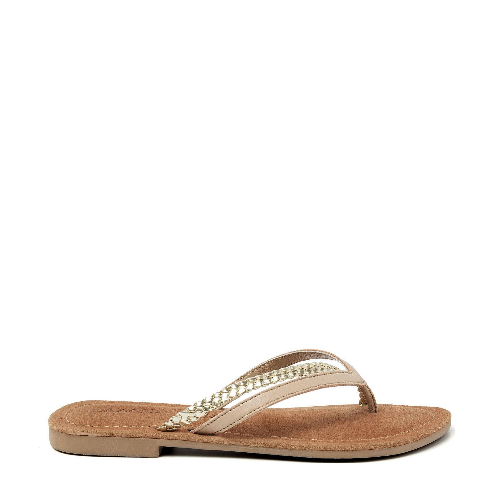 Lazamani leren teenslippers beige goud wehkamp