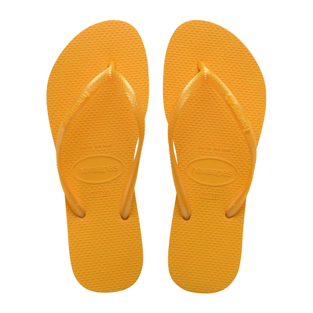 Gele dames Havaianas Slim teenslippers van rubber met effen