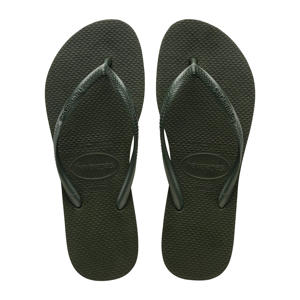 Slim teenslippers olijfgroen