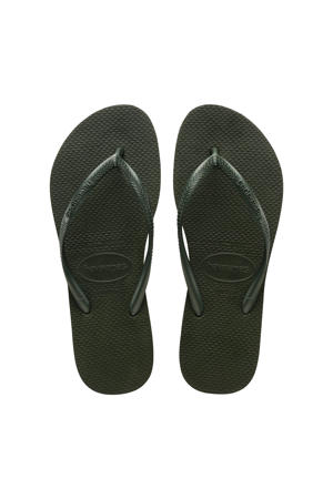 Slim teenslippers olijfgroen
