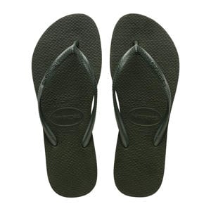 Slim teenslippers olijfgroen