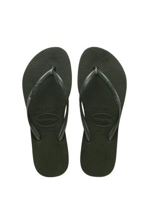 Slim teenslippers olijfgroen