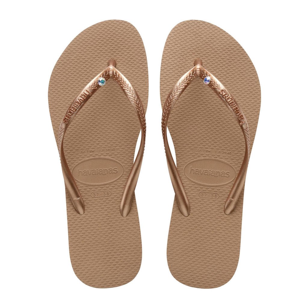 Roségouden dames Havaianas Slim Crystal Sw II teenslippers met siersteen goud van rubber
