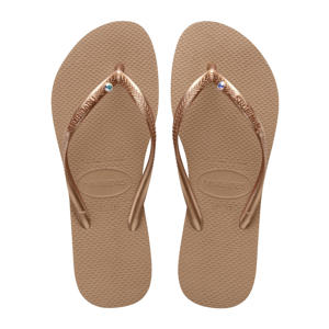 Slim Crystal Sw II  teenslippers met siersteen roségoud