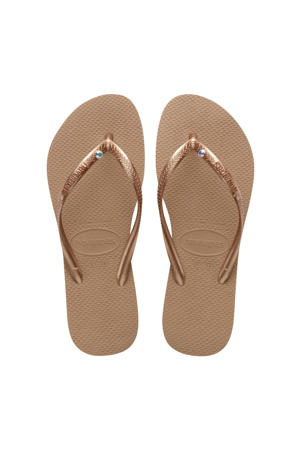 Slim Crystal Sw II teenslippers met siersteen roségoud
