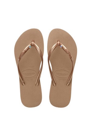 Slim Crystal Sw II teenslippers met siersteen roségoud