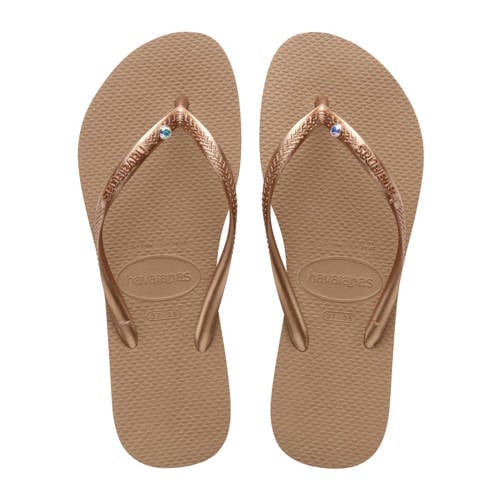 Havaianas Slim Crystal Sw II teenslippers met siersteen roségoud