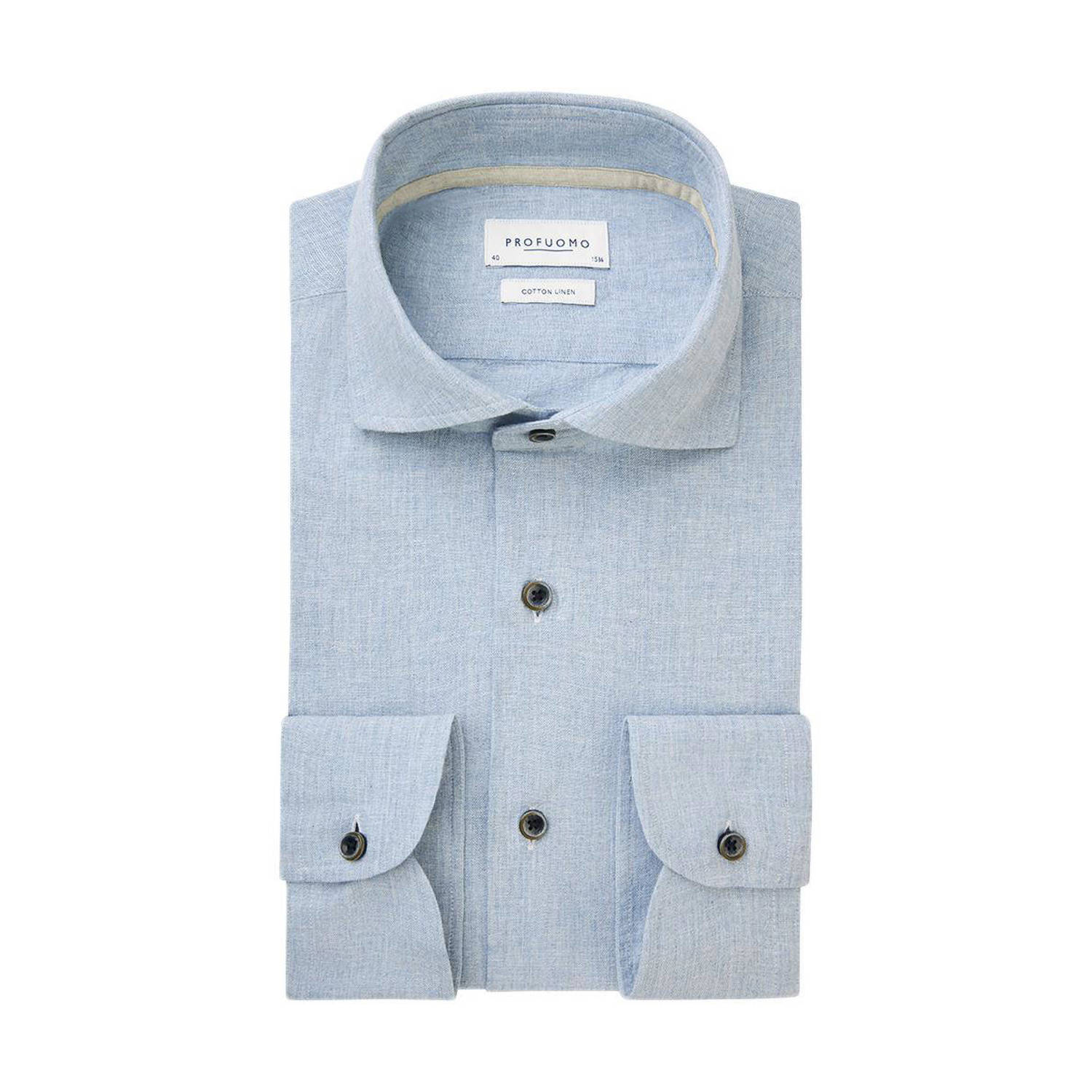 Profuomo slim fit linnen overhemd lichtblauw