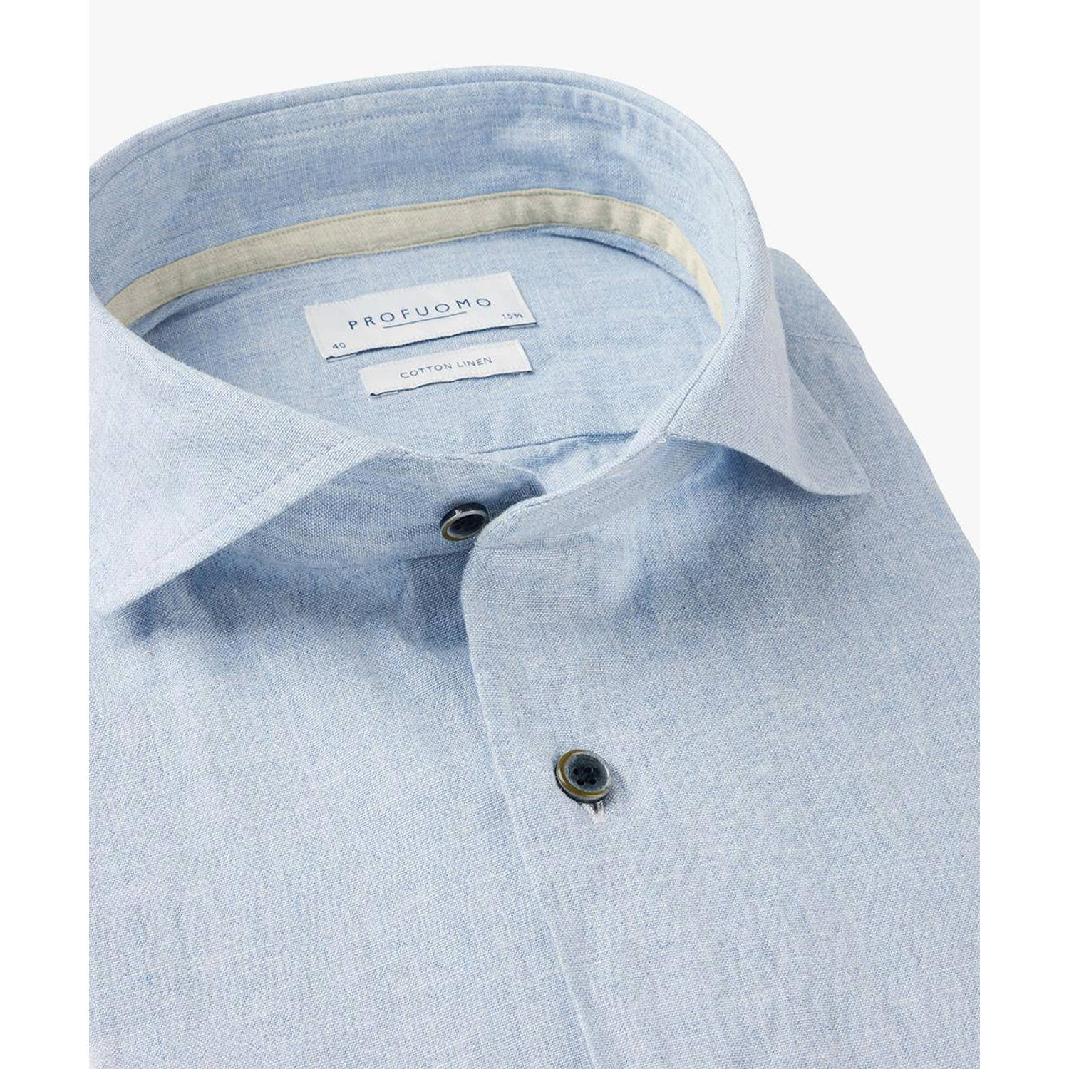 Profuomo slim fit linnen overhemd lichtblauw