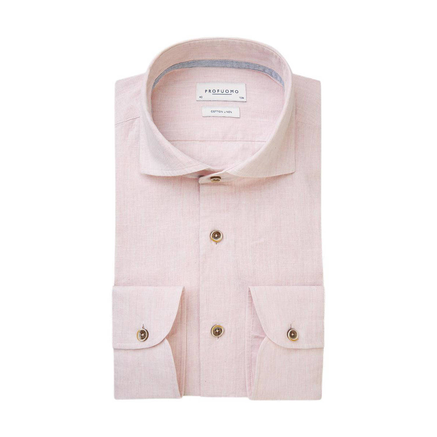 Profuomo slim fit strijkvrij overhemd pink