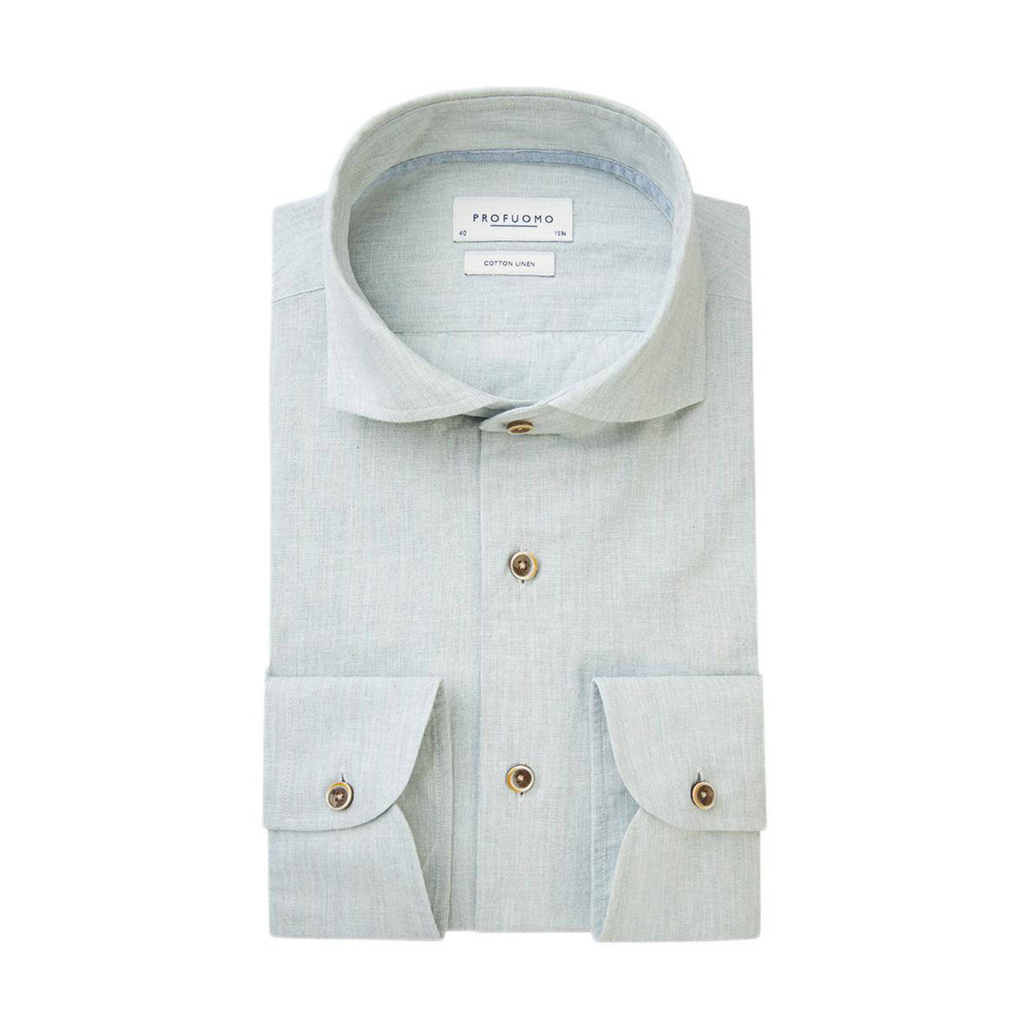 Profuomo slim fit linnen overhemd lichtgroen