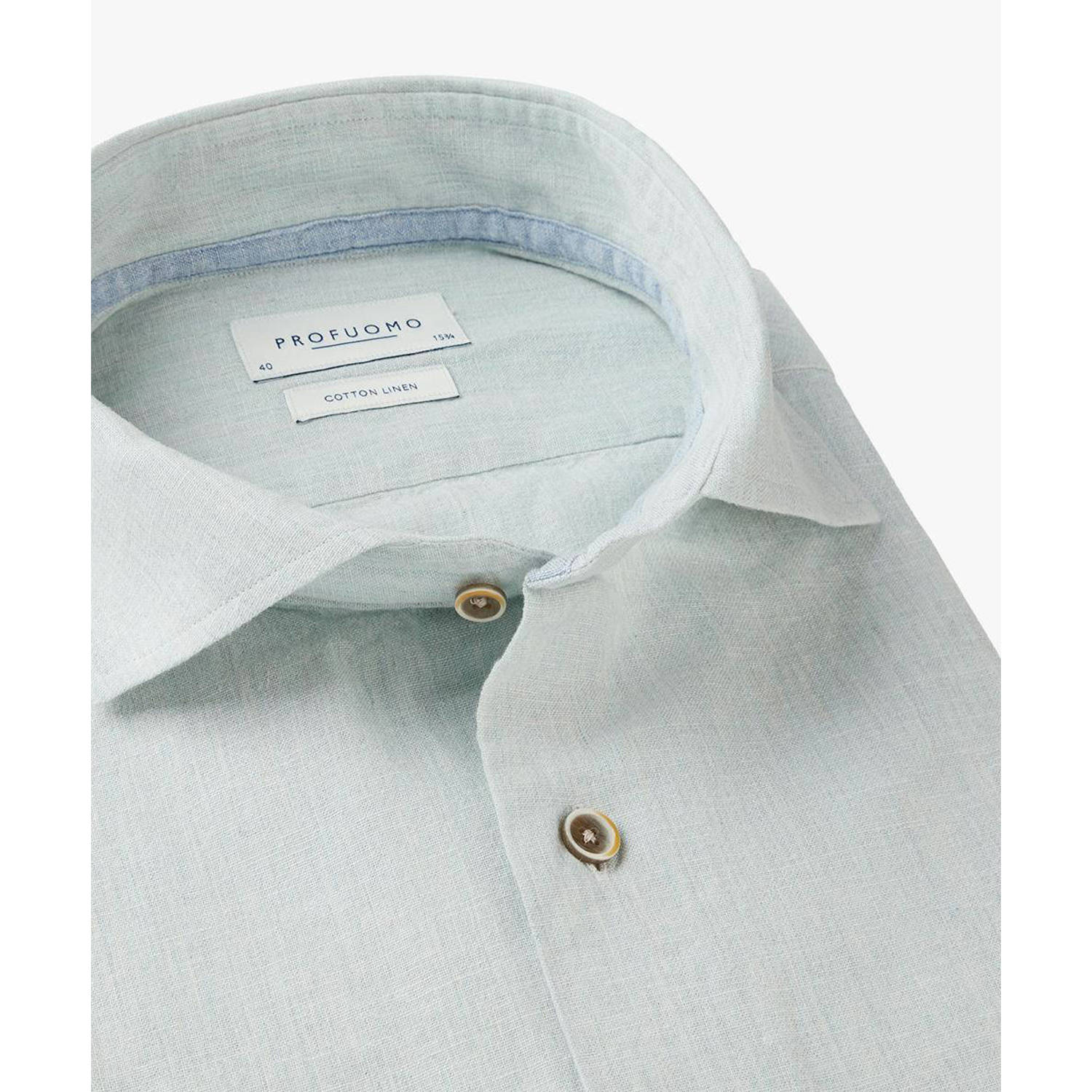 Profuomo slim fit linnen overhemd lichtgroen