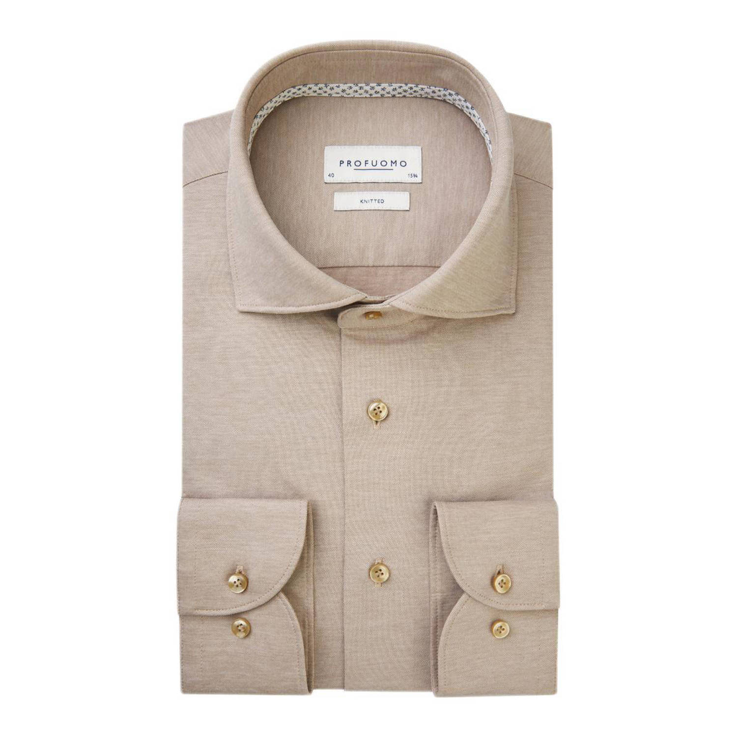 Profuomo slim fit strijkvrij overhemd beige