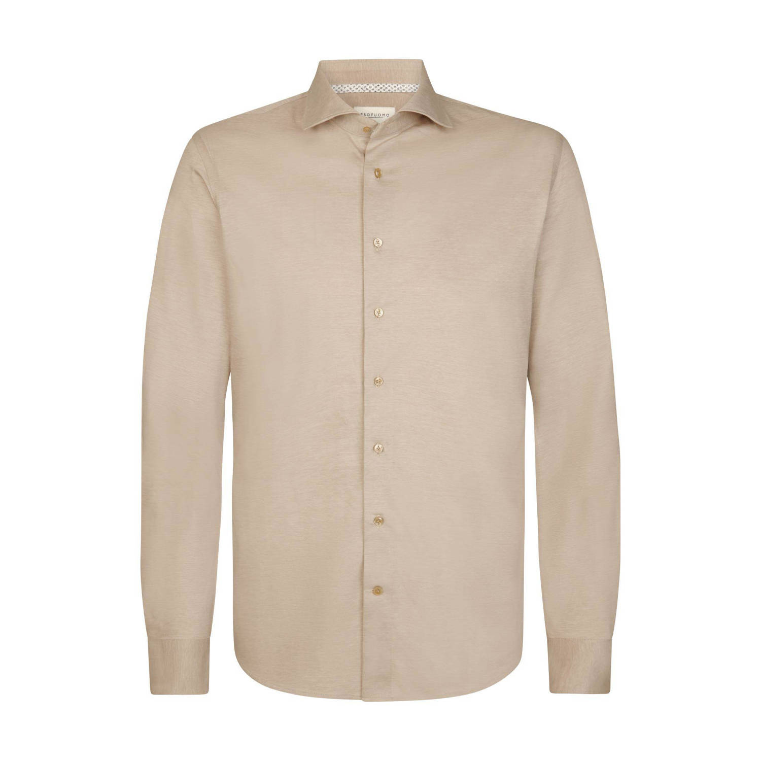 Profuomo slim fit strijkvrij overhemd beige