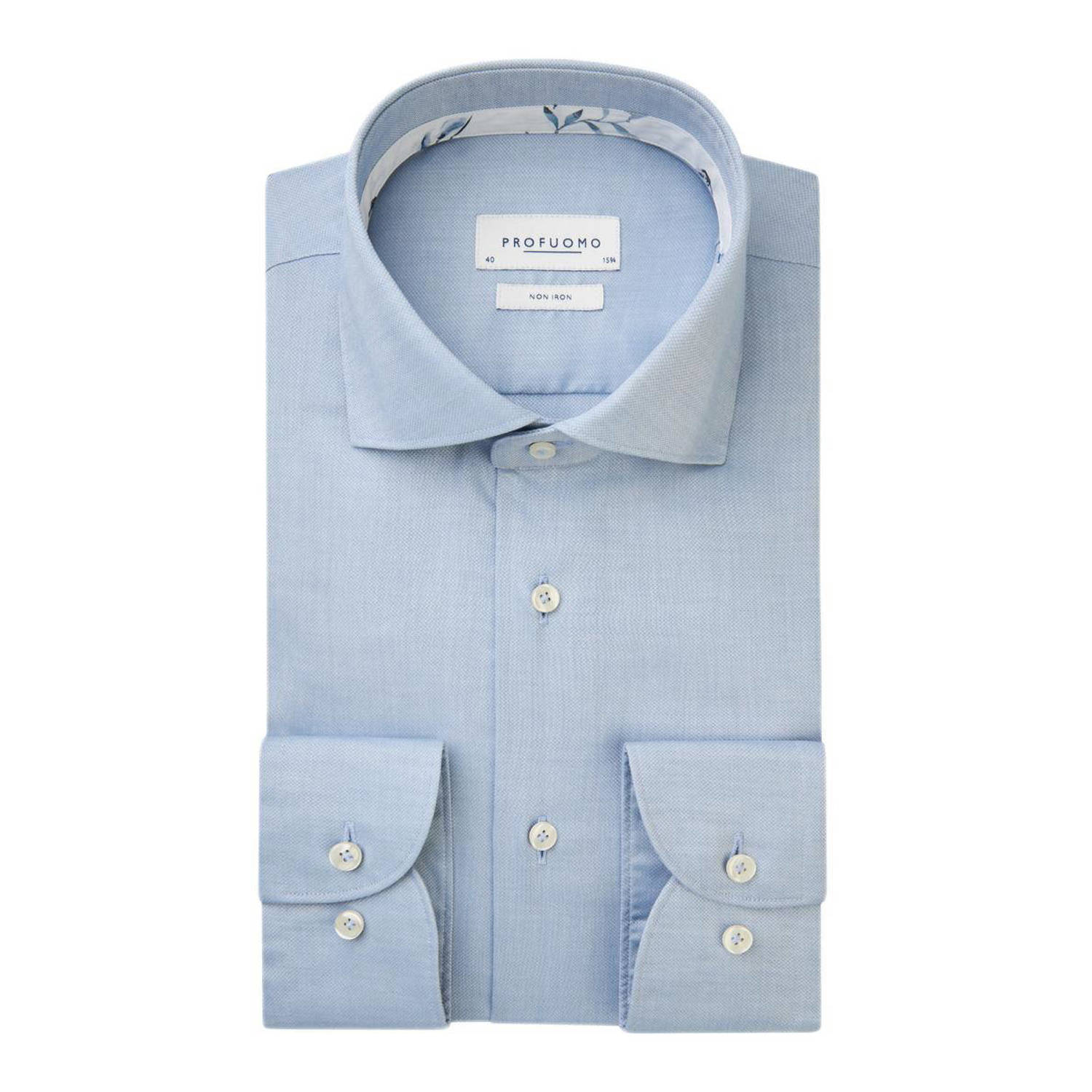 Profuomo slim fit strijkvrij overhemd blauw