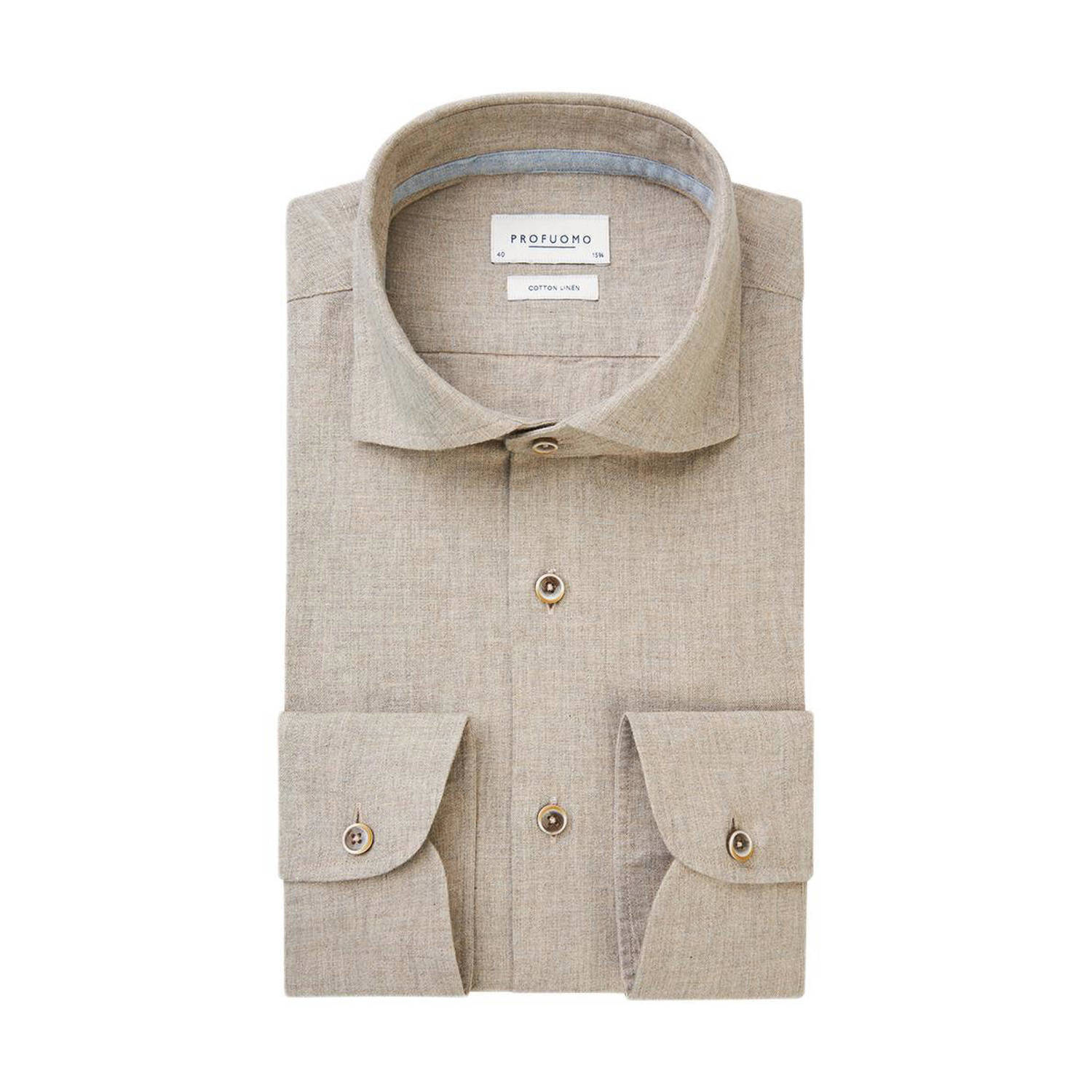 Profuomo slim fit strijkvrij overhemd beige