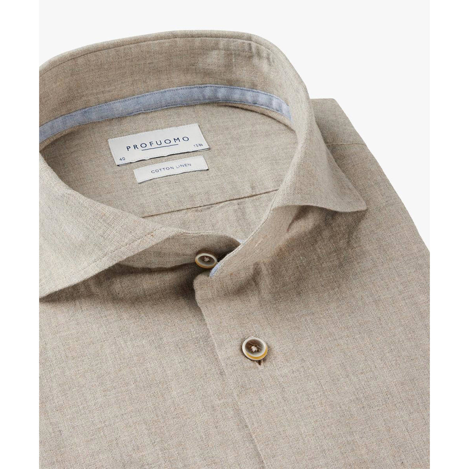 Profuomo slim fit linnen overhemd beige
