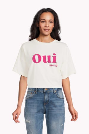 T-shirt FQCAROL met tekst wit/roze