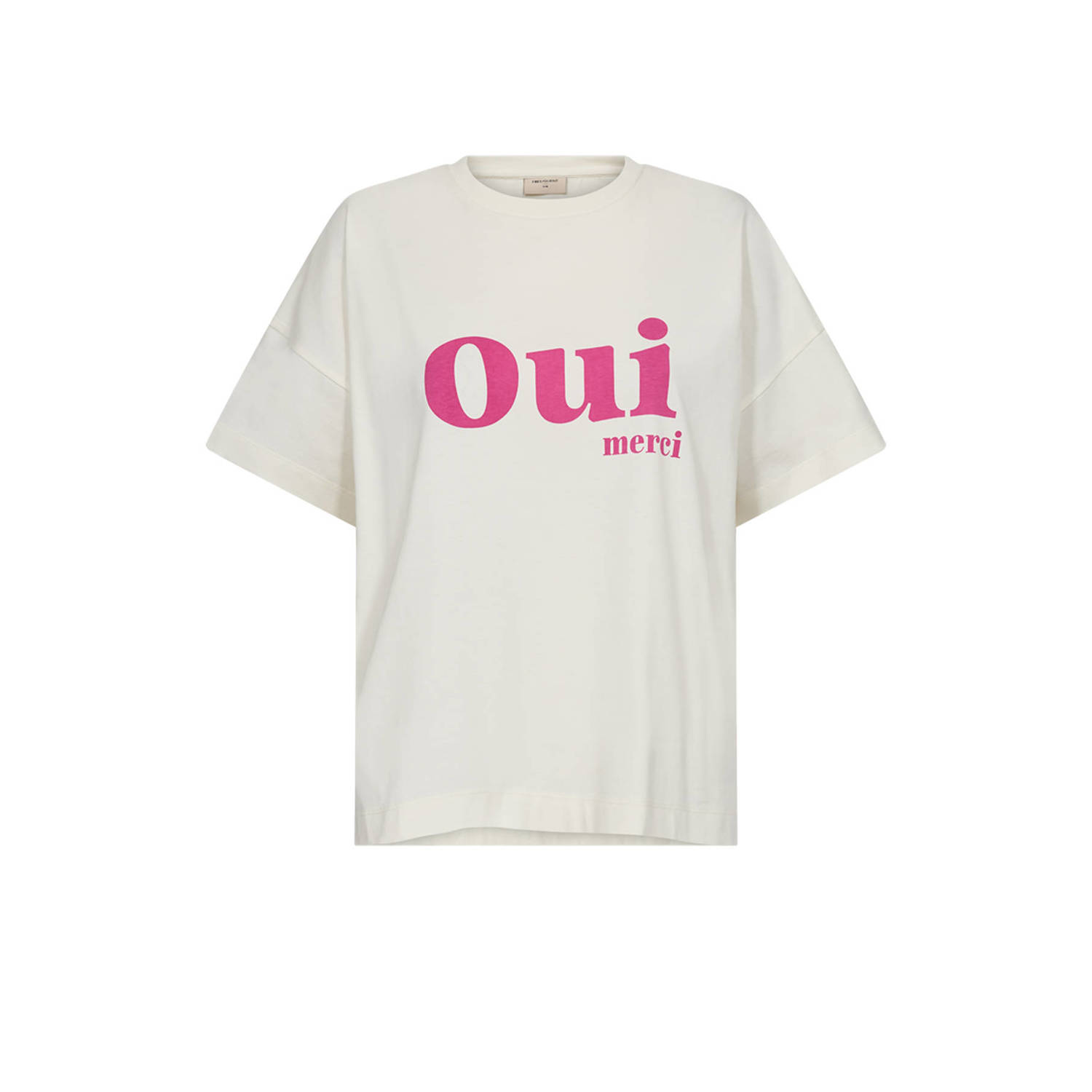 FREEQUENT T-shirt FQCAROL met tekst wit roze