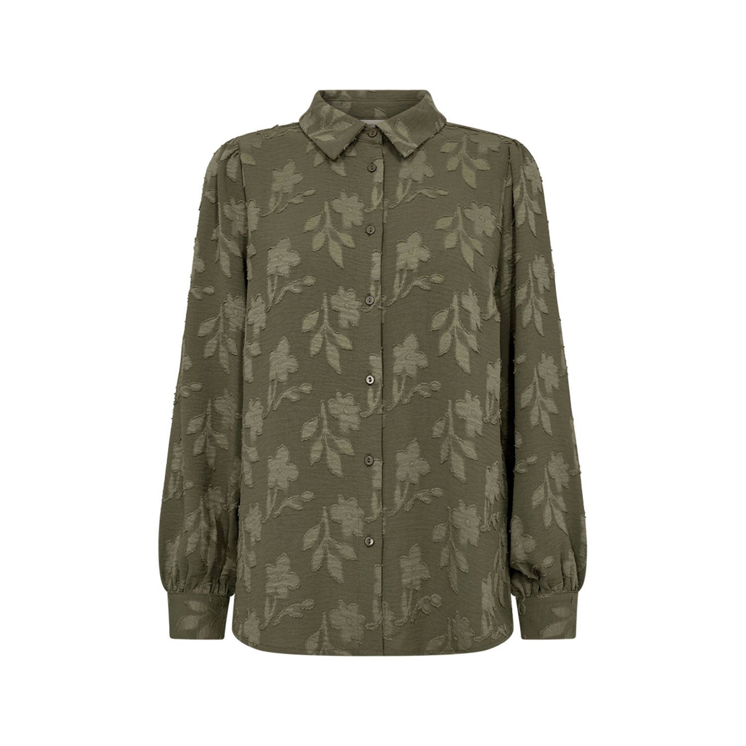 FREEQUENT blouse FQSANDO-SHIRT met all over print olijfgroen