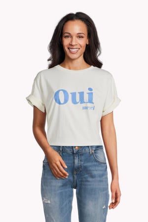 T-shirt FQCAROL met tekst wit/blauw