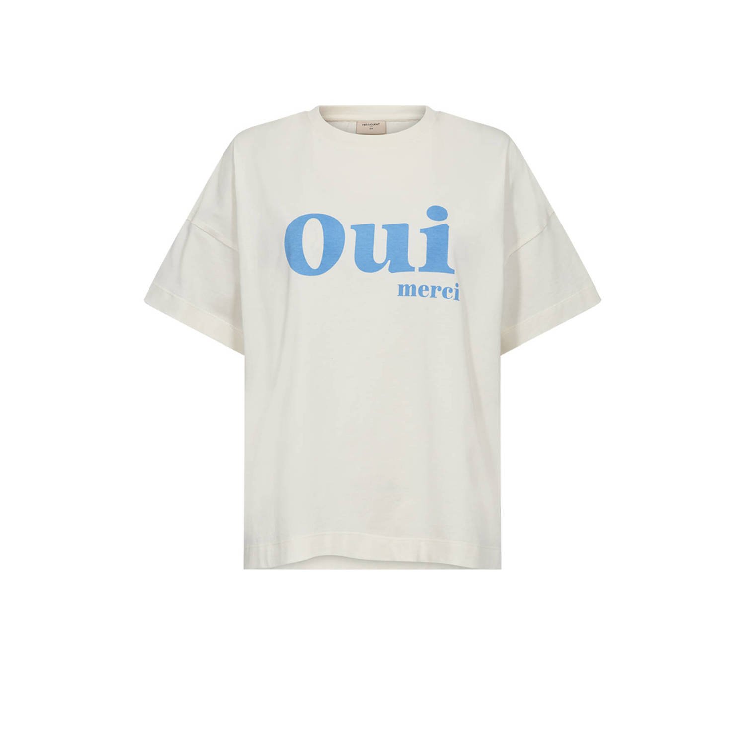 FREEQUENT T-shirt FQCAROL met tekst wit blauw