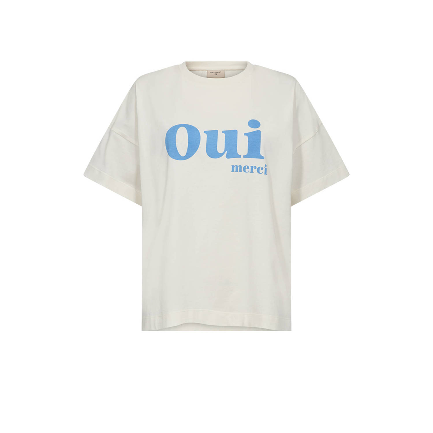 FREEQUENT T-shirt FQCAROL met tekst wit blauw