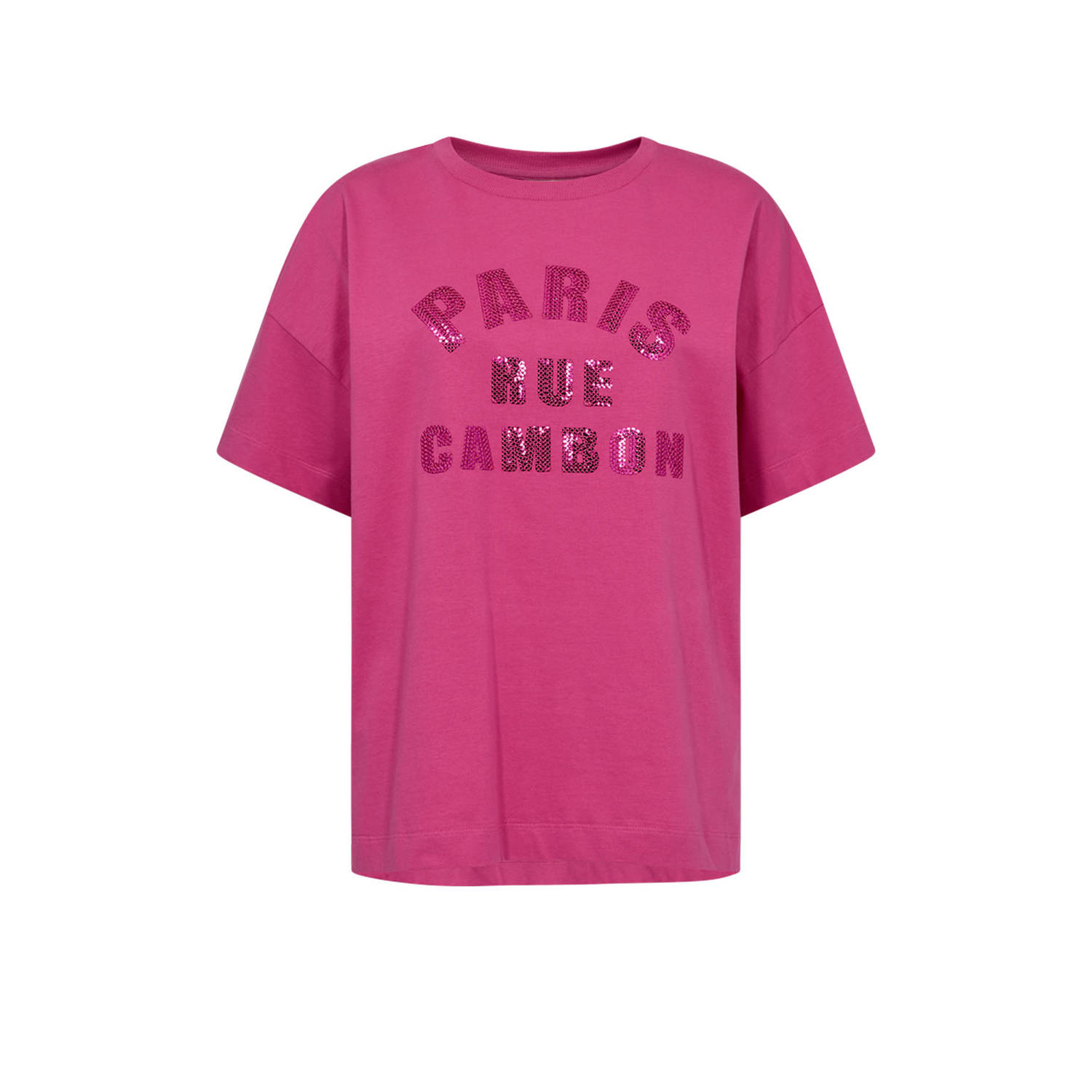 FREEQUENT T-shirt met tekst en pailletten roze
